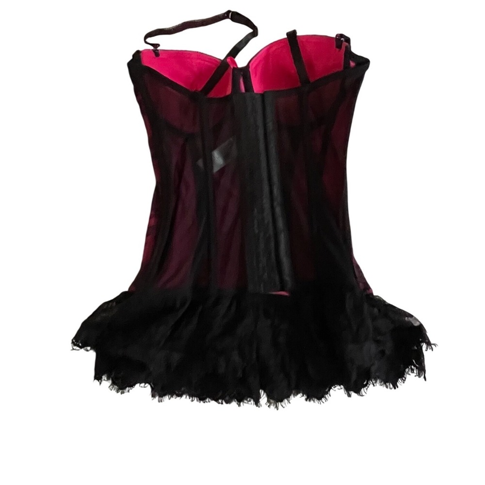 Baci Pink Black Floral Lace Corset Top Underwire Ruffle Hem BLW6016-PNK Womens L - Picture 2 of 7